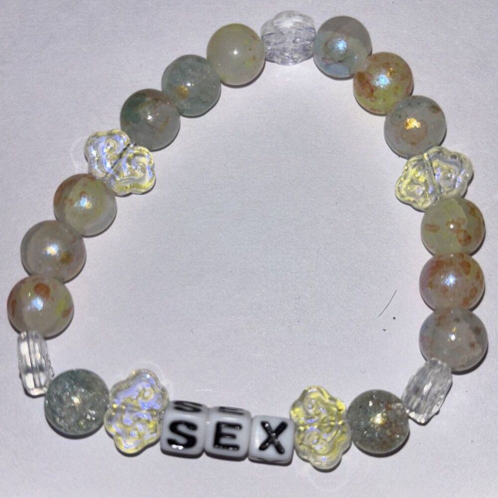 Novelty Beaded Stretch Bracelet Gray Yellow Y2K Handcrafted Adult Humor Jewelry